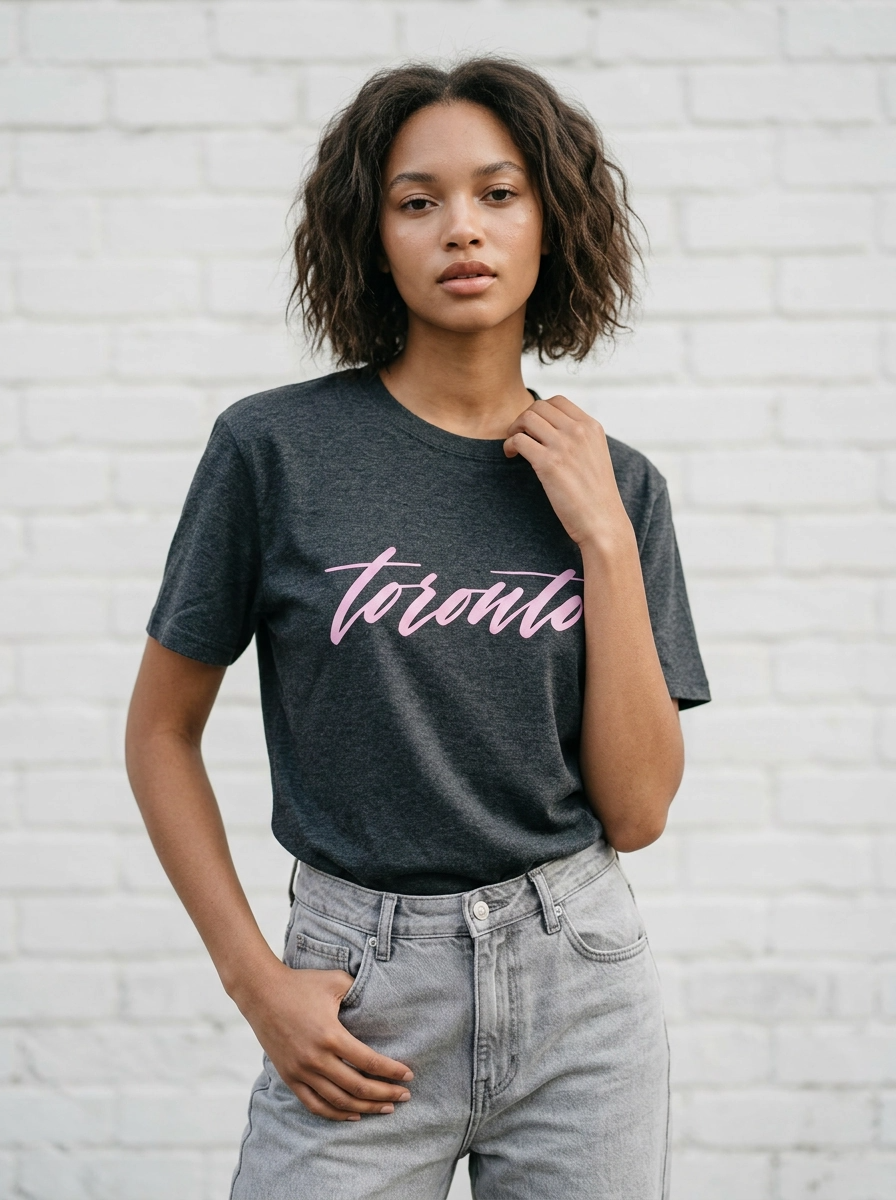 Toronto T-Shirt, Charcoal and Pink