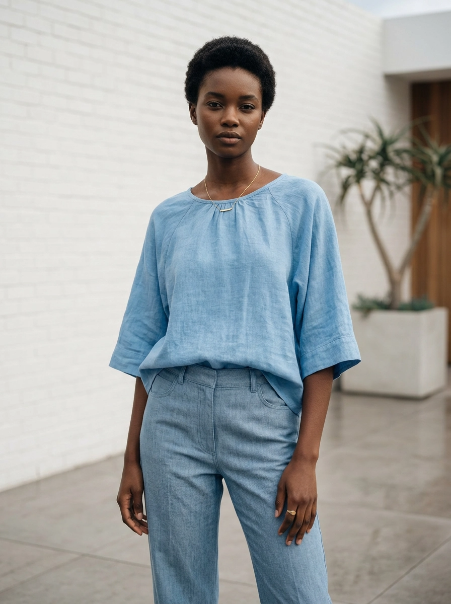 Blue Linen Top