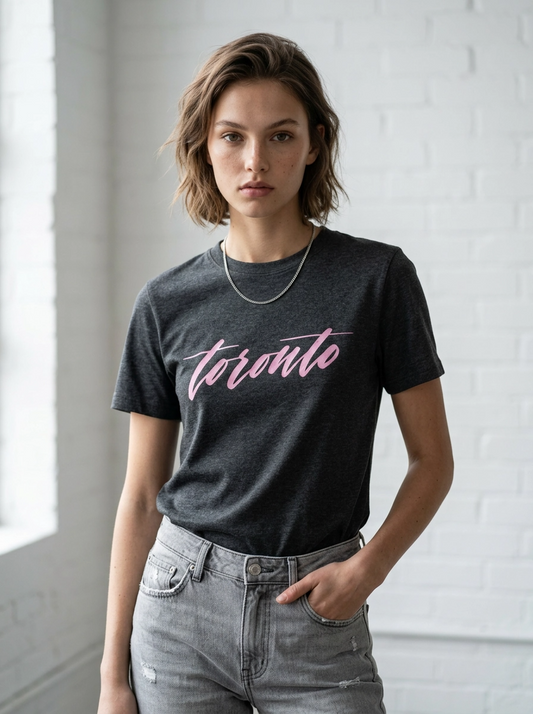 Toronto T-Shirt, Charcoal and Pink
