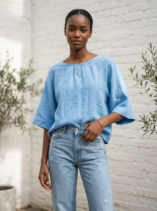 Blue Linen Top