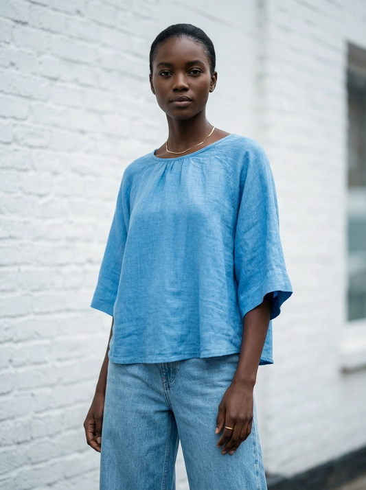 Blue Linen Top