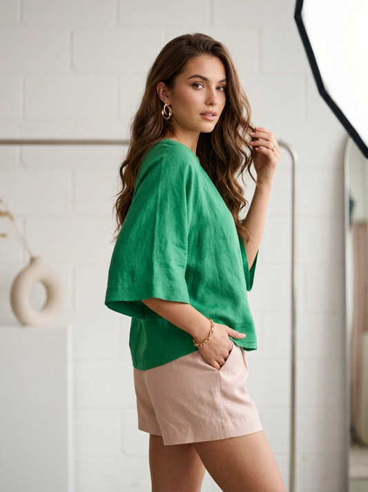 Green Linen Top