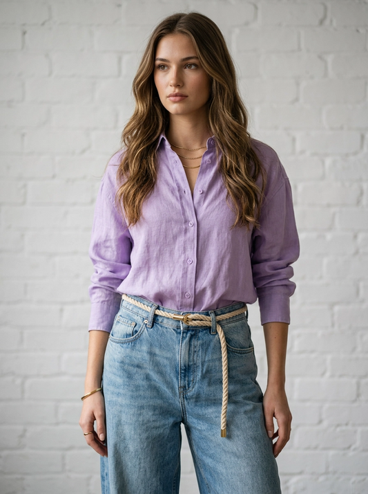 Purple Linen Button-Up Shirt