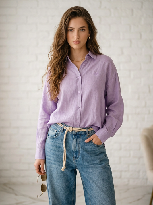 Purple Linen Button-Up Shirt